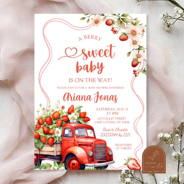  Strawberry Trucks Summer Baby Shower Invitation (Creator Uploaded)