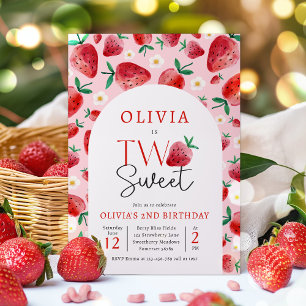 Strawberry Two Sweet Berry 2nd Birthday Party Invitation