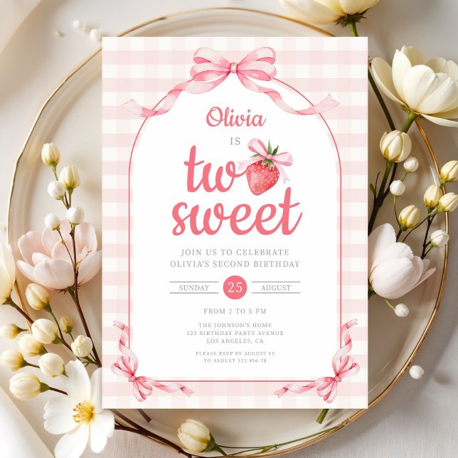 Strawberry Two Sweet Girl 2nd Birthday Invitation (Strawberry Two Sweet Girl 2nd Birthday Invitation)