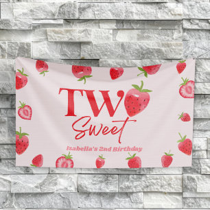 Strawberry Two Sweet Pink Red 2nd Birthday Party Banner