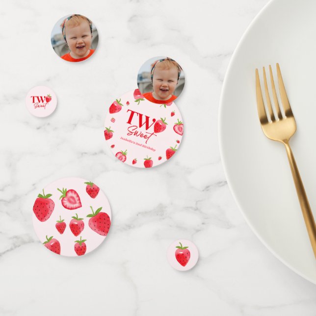 Strawberry Two Sweet Pink Red 2nd Birthday Party Confetti (Group)