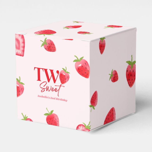 Strawberry Two Sweet Pink Red 2nd Birthday Party Favour Box (Front Side)