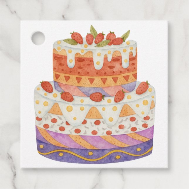 Strawberry two-tier cake favour tags (Front)