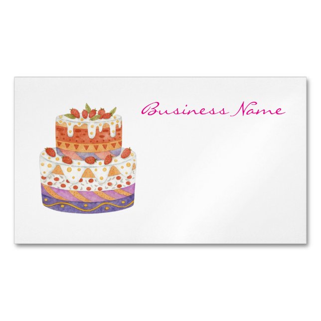 Strawberry two-tier cake magnetic business card (Front)