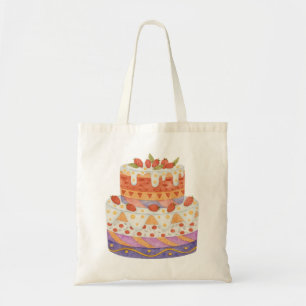 Strawberry two-tier cake tote bag