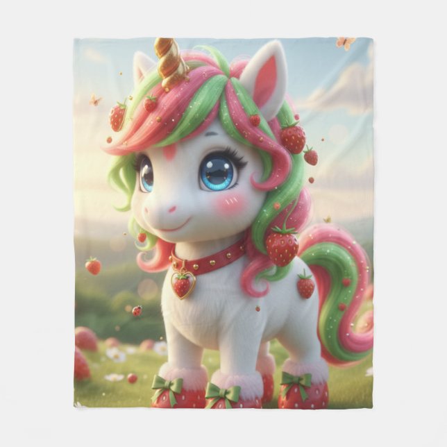 strawberry unicorn fleece blanket (Front)