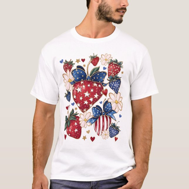 Strawberry USA Flag Patriotic Fourth 4th of july  T-Shirt (Front)