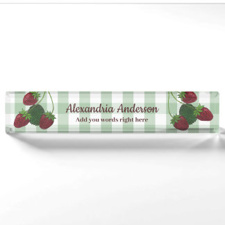 Strawberry Vine And Gingham Desk Nameplate