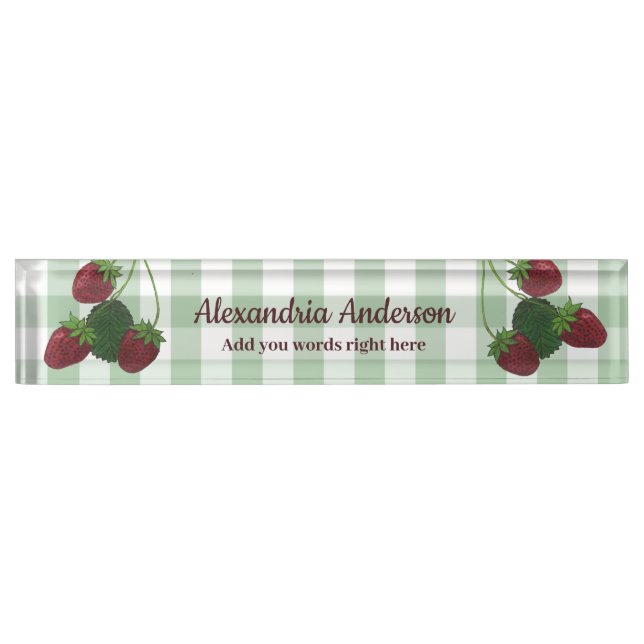Strawberry Vine And Gingham Desk Nameplate (Front)
