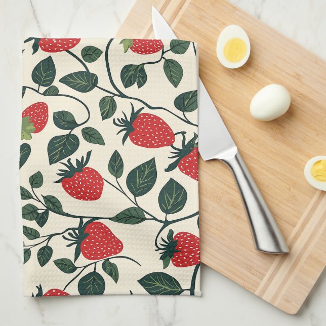 Strawberry Vine Pattern Tea Towel (Quarter Fold)