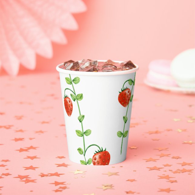 Strawberry Vine Red Berries Birthday Party Paper Cups (Insitu)