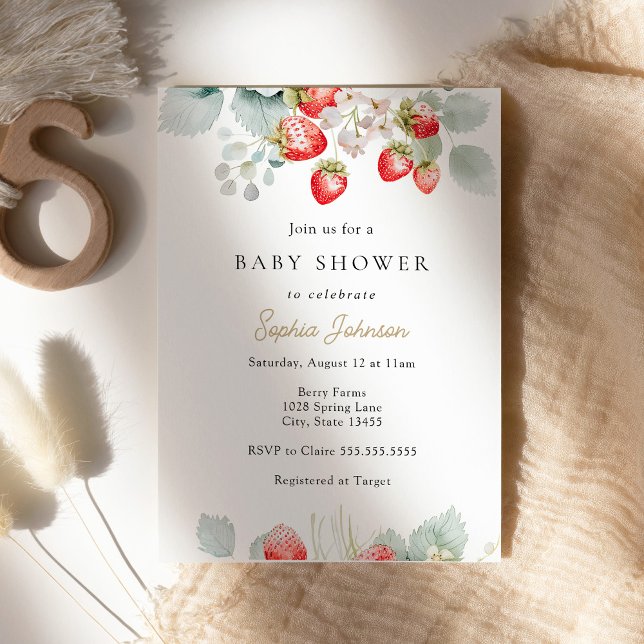 Strawberry Vines Berry Sweet Baby Shower Invitation (Creator Uploaded)