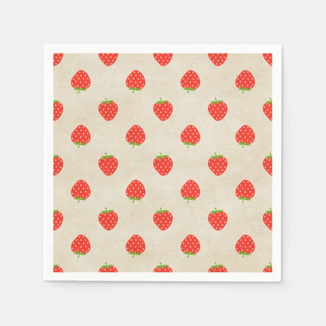 Strawberry Vintage Girly Rustic Strawberries Print Napkin (Front)
