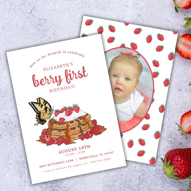 Strawberry Waffles Brunch |  Berry First Birthday  Invitation (Creator Uploaded)