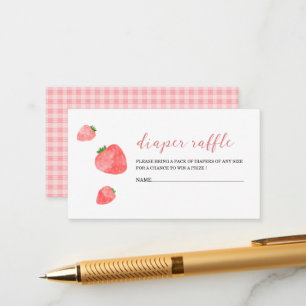 Strawberry  Watercolor baby shower diaper raffle Enclosure Card