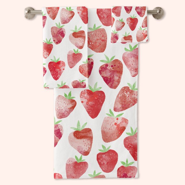 Strawberry Watercolor Bath Towel Set (Creator Uploaded)