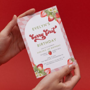 Strawberry Watercolor Berry First Birthday Invitation