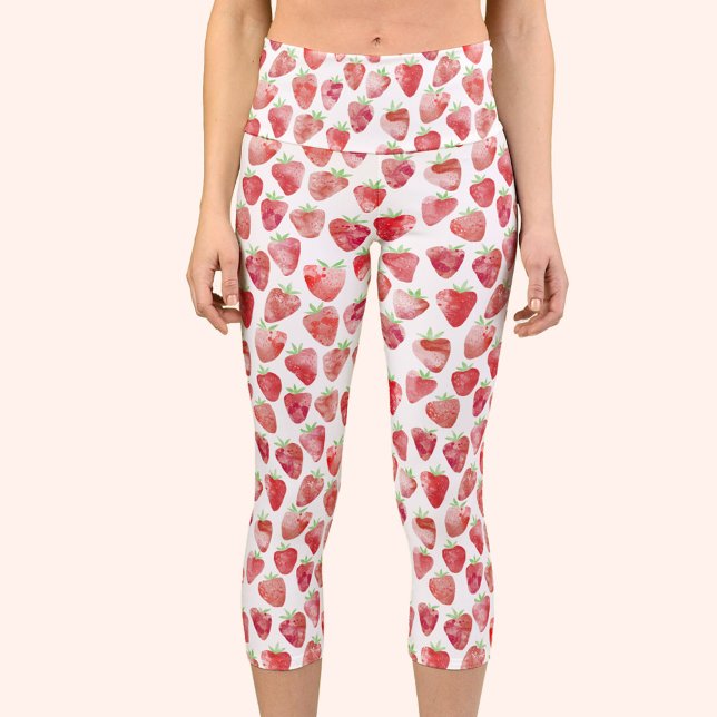 Strawberry Watercolor Capri Leggings (Creator Uploaded)