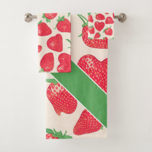 Strawberry Watercolor Colourful Pattern Bath Towel Set
