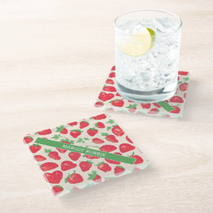 Strawberry Watercolor Colourful Pattern Glass Coaster