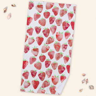 Strawberry Watercolor Fruit Beach Towel