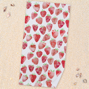 Strawberry Watercolor Fruit Beach Towel