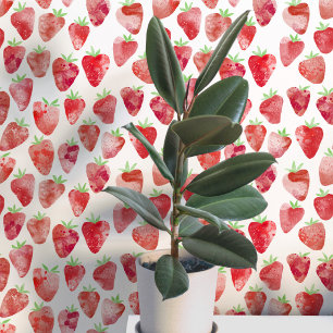 Strawberry Watercolor Pattern Modern Wallpaper