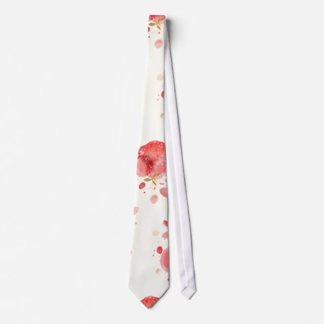 Strawberry Watercolor Pattern Red Fruit Art Tie (Front)
