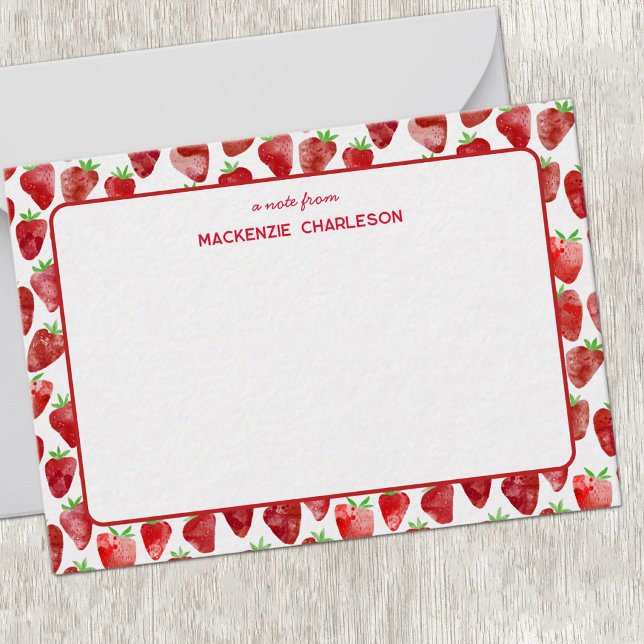 Strawberry Watercolor Personalised Card (Fun strawberry watercolor personalized notecards)