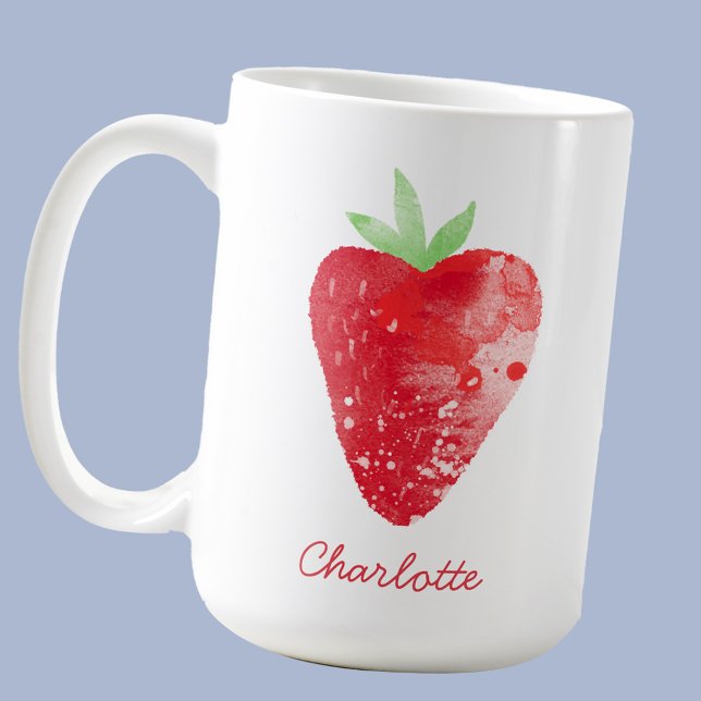 Strawberry Watercolor Personalised Coffee Mug (Watercolor strawberry art personalized name coffee mug)