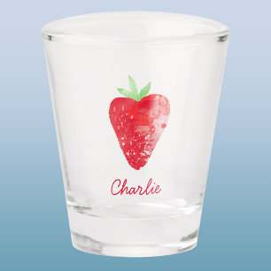 Strawberry Watercolor Personalised Custom Name Shot Glass