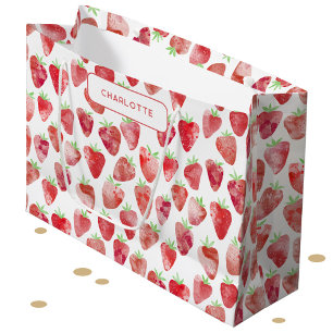 Strawberry Watercolor Personalised Large Gift Bag