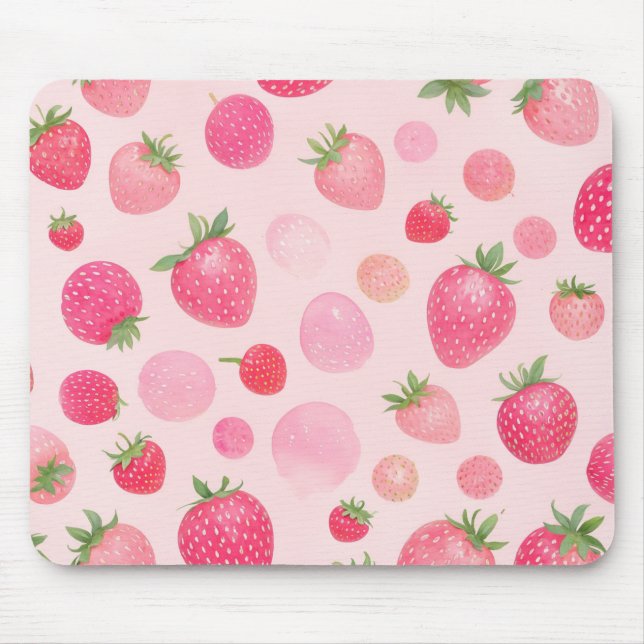 Strawberry Watercolor Pink Berry Seamless Pattern Mouse Pad (Front)
