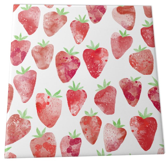 Strawberry Watercolor Tile (Strawberry watercolor pattern ceramic tile)