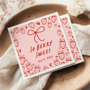 Strawberry Whimsical Coquette Bow Girls Birthday Napkin