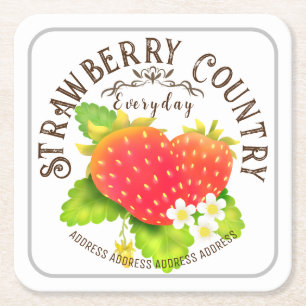 Strawberry White Square Paper Coaster