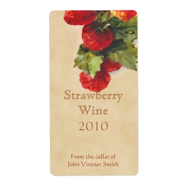 Strawberry wine bottle label (Front)
