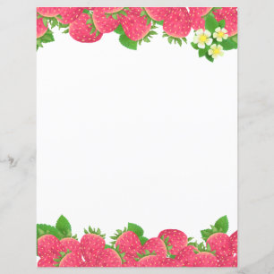 Strawberry With Flowers Stationery Paper