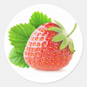 Strawberry with leaf classic round sticker