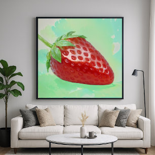 Strawberry with Leaves - Painterly Style Poster