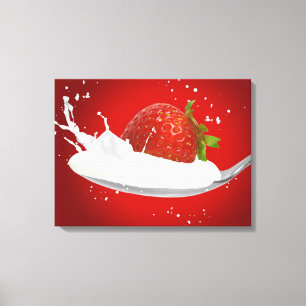 Strawberry with milk splash canvas print