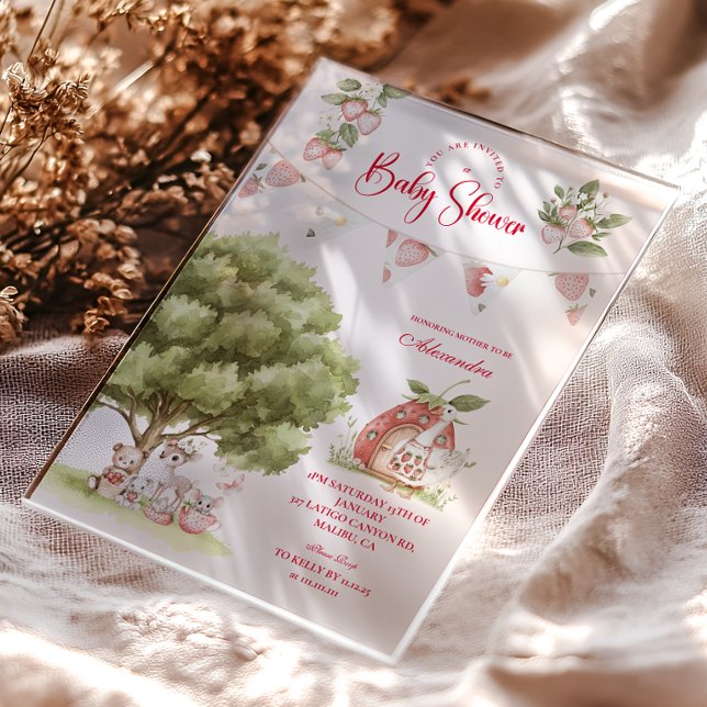 Strawberry Woodland Baby Shower Acrylic Invitations (Creator Uploaded)