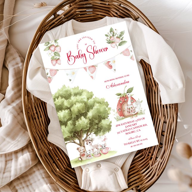 Strawberry Woodland Baby Shower Invitation (Creator Uploaded)