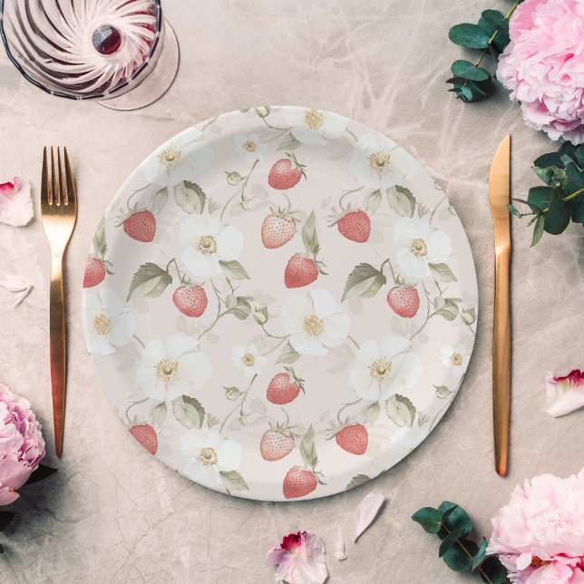 Strawberry Woodland Baby Shower Paper Plate (Creator Uploaded)