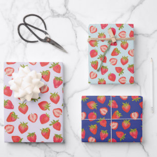 Strawberry Wrapping Paper, Set of 3 sheets