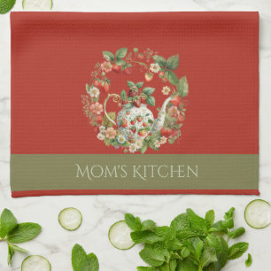 Strawberry Wreath and Tea Pot Mum's Kitchen Towel