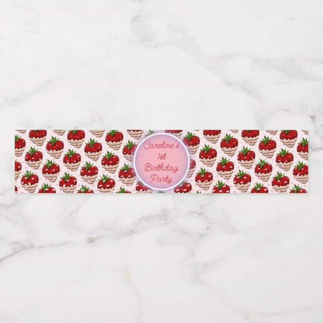 Strawbery Girl Pink Birthday Thank You Berry Much Water Bottle Label (Single Label)