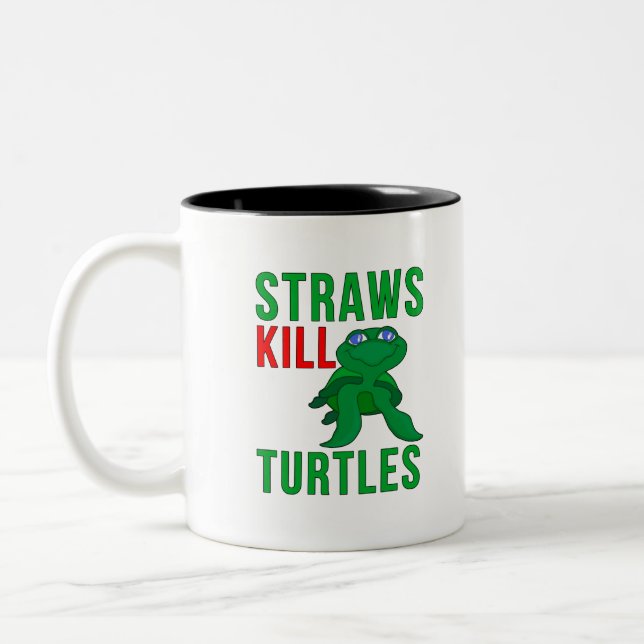 Straws Kill Turtles Two-Tone Coffee Mug (Left)