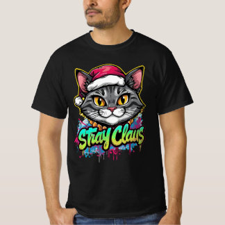 Stray Claus – Graffiti Christmas Cat Design T-Shirt
