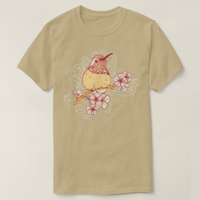 Streak Headed White Eye Bird Japanese Cherry Bloss T-Shirt (Design Front)